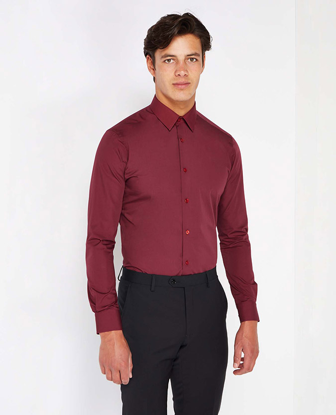 Men's Claret Red Slim Fit Plain Shirt