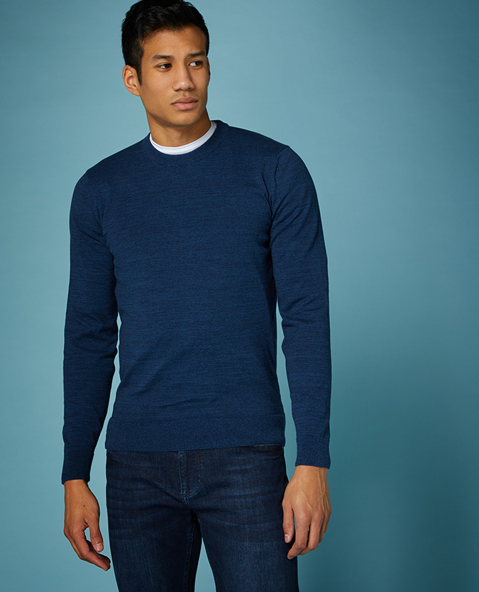 Slim Fit Knitted Cotton Crew Neck Sweater